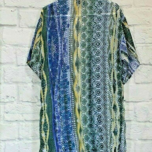 Angie Green Purple Yellow Geometric Short Sleeve - Picture 2 of 6